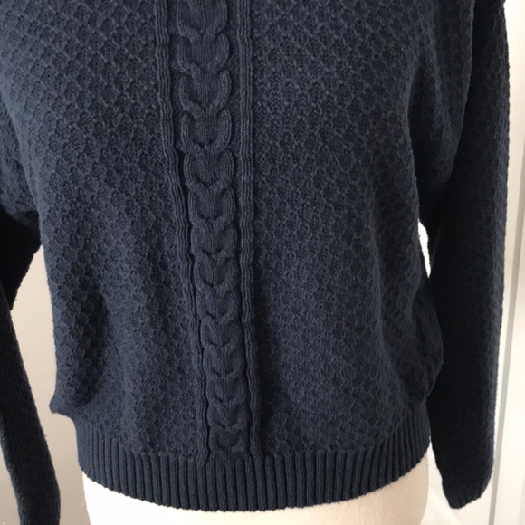❤️3X20 CAMAIEU Women Navy Blue Knit Criss Cross Shoulder Sweater - Picture 5 of 13